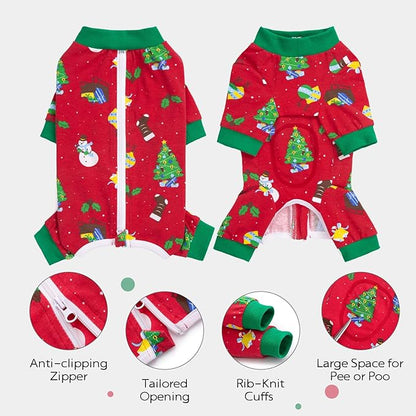 Dog Surgery Recovery Suit for Female Male Dogs, Christmas Dog Onesie Pajamas with Long Sleeve, Xmas Cat Abdominal Wound Bandages Surgical Suit for Shedding Skin Disease