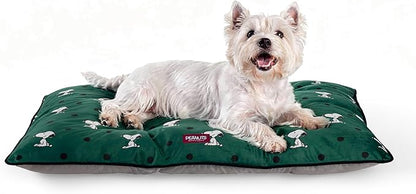 Berkshire Peanuts® Square Dog Bed, Suedemink Fleece Pet Mat with Waterproof & Non-Slip Bottom, Soft Plush Dog Mat for Crate, Couch, or Floor, Machine Washable(Snoopy Sitting Dot Green, Large)