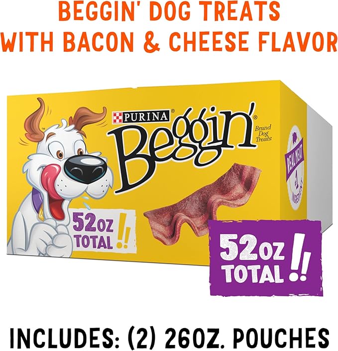 Purina Beggin' Strips With Real Meat Dog Training Treats With Bacon and Cheese Flavors - (Pack of 2) 26 oz. Pouches