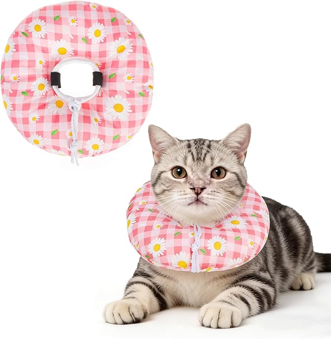 BEAUTYZOO Cat Cone Collar Soft, Cat Donut Recovery Collar after Surgery to Stop Licking, Kitten E Collars Neck Pillow Cone for Cats, Adjustable Elizabeth Pet Collars for Puppy Small Dogs, Pink Daisy S