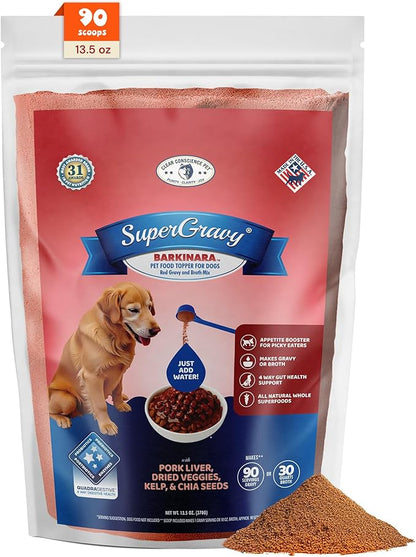 CLEAR CONSCIENCE PET® Barkinara™ SuperGravy® Natural Dog Food Gravy Topper, Hydration Broth Mix, Gluten and Grain Free Kibble Seasoning Powder Topper for Picky Eaters (13.5 oz. (90 Scoop))