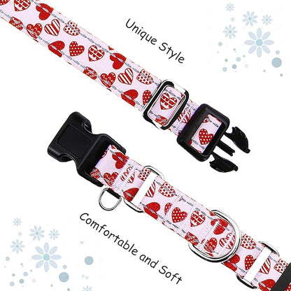 Valentines Reflective Martingale Collar for Dogs with Quick Release Buckle Cute Girl No Pull Dog Collars (Red Heart, Medium)