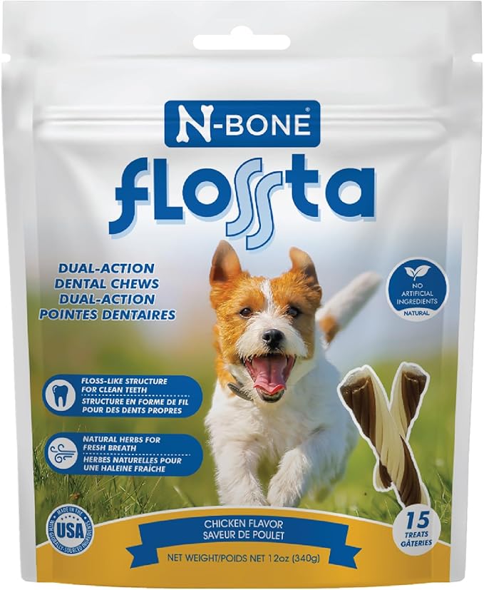 N-Bone FLOSSta Dual Action Dental Chews Chicken Flavor, 12-oz Bag