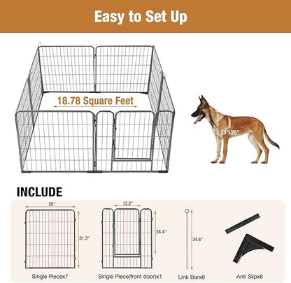 Dog Playpen Indoor & Outdoor Foldable Pet Exercise Fence Pen with Door Gate,Dog Kennels for Small/Medium/Puppy Dogs,Rabbits (8 Panels, 31 Inch)…