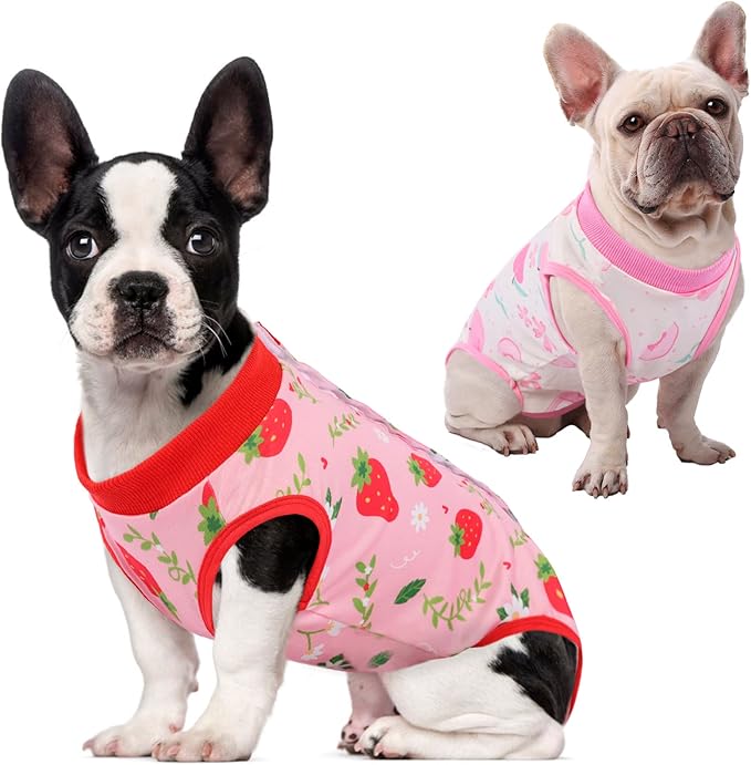 SAWMONG 2 Pack Recovery Suit for Dogs After Surgery, Dog Recovery Suit Soft Polyester, Pet Spay Surgical Suit Female Male, Dog Onesie Body Suit Substitute E-Collar Cone(Strawberry+ Peach,M)