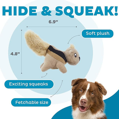 Outward Hound Squeakin’ Squirrels – 3‑Pack Plush Squeaky Dog Toys for Puppies, Small Dogs & Hide-A-Squirrel Replacements