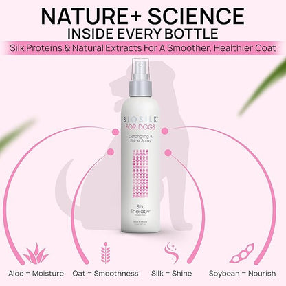 BioSilk for Dogs Detangling Spray with Shine Support, Lightweight Leave in Grooming Mist That Helps Smooth Coats, Detangle, and Add Shine Without Buildup, 8 Fl Oz - 2 Pack