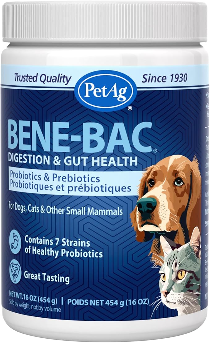 PetAg Bene-Bac Plus - 1 lb Powder - FOS & Probiotics for Dogs, Cats, Exotic & Wildlife Mammals