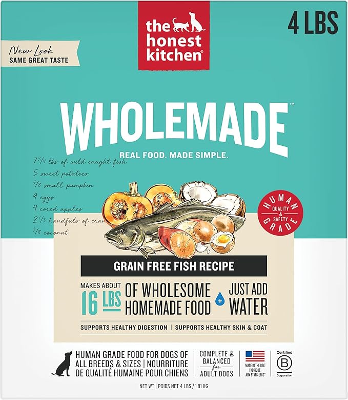 The Honest Kitchen Human Grade Wholemade™ Dehydrated Dog Food, Grain Free Dog Food, Fish, 4 lb Box