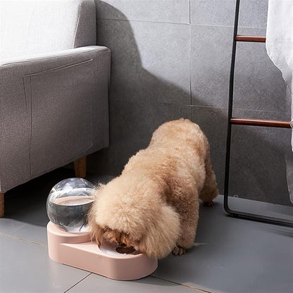 Pet Water Dispenser Spherical Pet Dog Bowl Variable Corner Cat Automatic Water Dispenser Supplies Plastic Double(Pink)