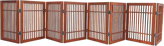 Urnporium Freestanding Wooden Dog Gate Foldable Indoor Pet Gate No Drill Expandable Barrier for Doorways Stairs Hallways Portable Wood Fence for Small Dogs & Puppies (Brown Pet Gate, 8 Panel 24" Tall)
