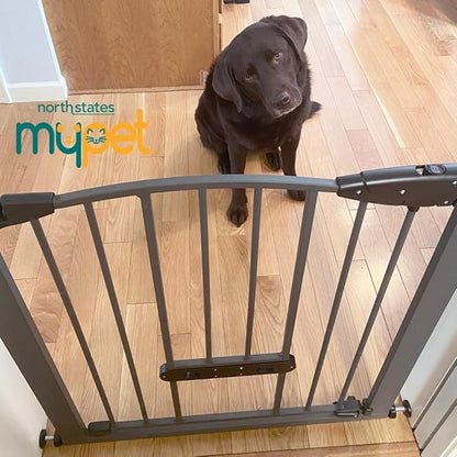 MYPET North States Wide Deco EasyPass Pet Gate with Patented Adjustable pet Door: 29.75" - 40.5" Wide Dog Gate. Pressure Mount, No Tools Needed. Dog Gates for The House, 31" Tall, Graphite