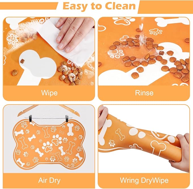 Dog Cat Mat for Food and Water,Rapid Absorbent Pet Feeding Mat, Bone Shaped Dog Placemat Bowl Mat with Rubber Backing,No Stains Pet Food Mats Indoor, Pet Accessories Supplies,Orange 23"×36"