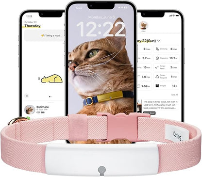 Health Tracker for Cats - Smart Cat Collar with Safety Breakaway Buckle for Indoor Cats, Wellness Alerts, Real-time Monitoring (White×Sakura,XL)