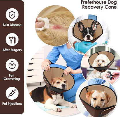 Small Dog Cone Collar, Adjustable Soft Dog Cone for Small Dogs to Stop Licking, Pet Recovery Cone for Male Female Dogs, Brown S