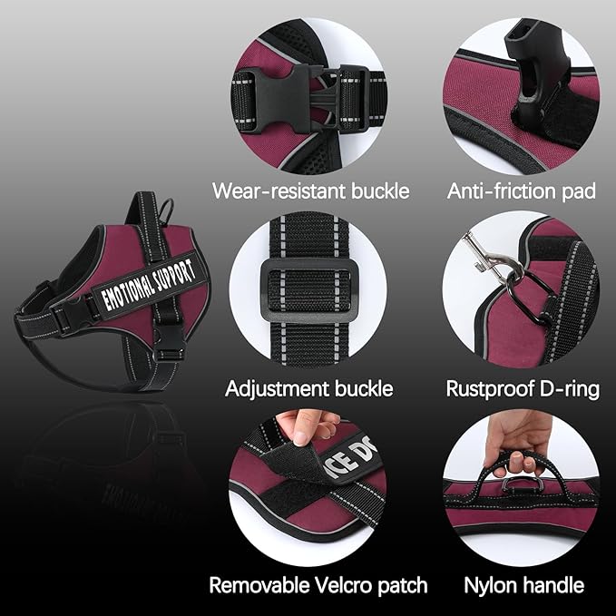 voopet Emotional Support Dog Harness, Professional Service Dog Vest Harness for Small Medium Large Dogs, Reflective Breathable and Adjustable No Pull/Choke ESA Essential Harness