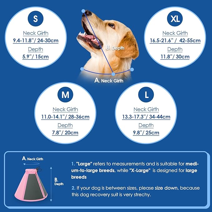 SUNFURA Dog Cone - Soft Cone for Dogs to Stop Licking, Adjustable Dog Cones for Medium Dogs After Surgery, Pet Recovery Elizabethan Collar Alternative for Wound Care, Spay, Neuter, Pink M