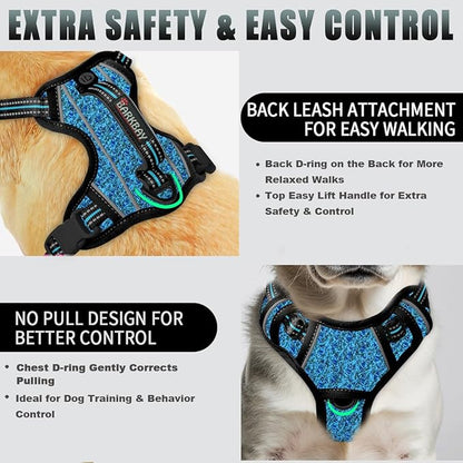 BARKBAY No Pull Dog Harness Large Reflective Dog Harness with Front Clip and Easy Control Handle for Walking Training Running with ID tag Pocket(Blue/Black,XS)