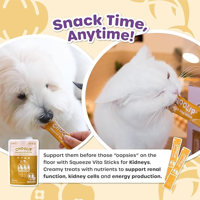 Choolip Squeeze Vita Stick Lickable Cat and Dog Treats, 7-Count Kidney Support, Tuna and Pollack with Pumpkin, Blueberry and Omega-3, Grain-Free, Vet-Formulated