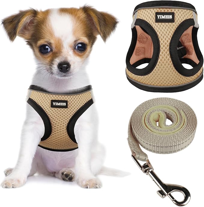 YIMEIS Dog Harness and Leash Set, No Pull Soft Mesh Pet Harness, Reflective Adjustable Puppy Vest for Small Medium Large Dogs, Cats (Flesh Pink, Small (Pack of 1)