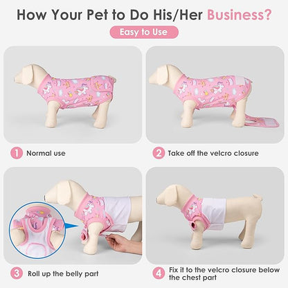 cyeollo Recovery Suit for Dogs Surgery Suit Female Spay Soft Pet Onesie Bodysuit After Sugery Male Dog Neuter Pet Clothes Small Dogs Surgical Recovery Shirt, Unicorn M