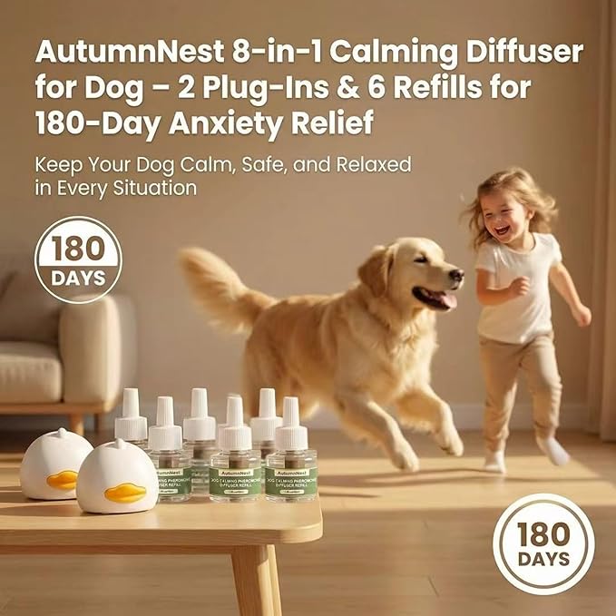 8-in-1 Calming Diffuser for Dog – Pheromone-Based Dog Anxiety Relief, 2 Plug-Ins & 6 Refills for 180-Day Stress Support – Helps Promote Calm Behavior, Safe & Non-Toxic, Anxiety Relief for Dogs