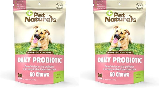Pet Naturals Daily Probiotic for Dogs,120M CFUs - Pre and Probiotics for Dogs Digestive Health,Gut Health,Immune Support,Diarrhea,Allergies and Itching - 60 Chews,Duck Flavor,(Pack of 2)