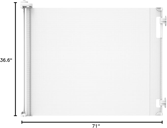 Hakuna Pets Indoor/Outdoor Paw Proof Retractable Dog Gate, 36.6" Tall Extends to 71" Wide, White