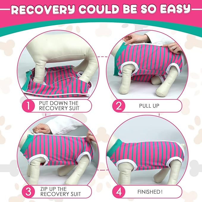 Dog Recovery Suit, Puppy Surgical Pajamas Bodysuit for Dogs Cats After Spay Neuter Surgery Abdominal Wound Bandages, Striped Onesie Pant for Shedding Skin Disease, Anti-Licking Cone Alternative XS