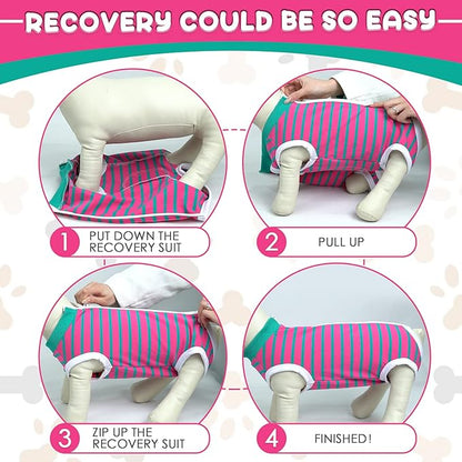Dog Recovery Suit, Puppy Surgical Pajamas Bodysuit for Dogs Cats After Spay Neuter Surgery Abdominal Wound Bandages, Striped Onesie Pant for Shedding Skin Disease, Anti-Licking Cone Alternative XS