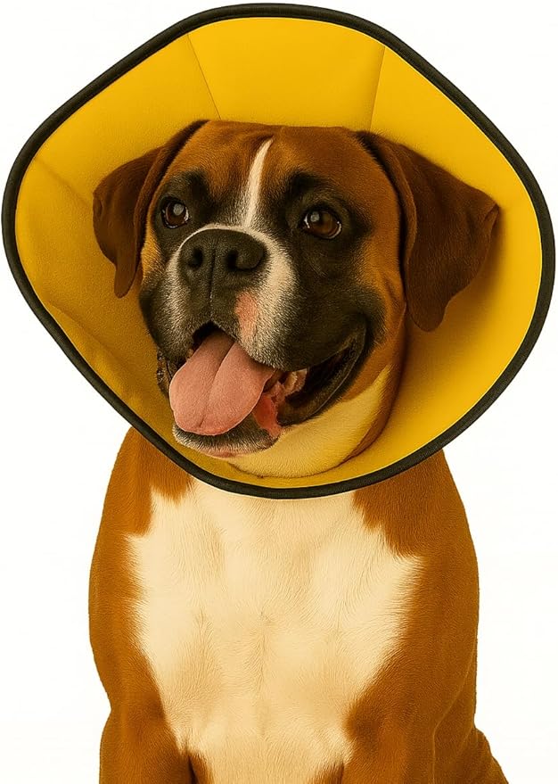 Soft Cone for Dogs Comfortable Adjustable Recovery Collar – Protective E-Collar for Surgery, Neutering & Wounds – Yellow – Sizes L