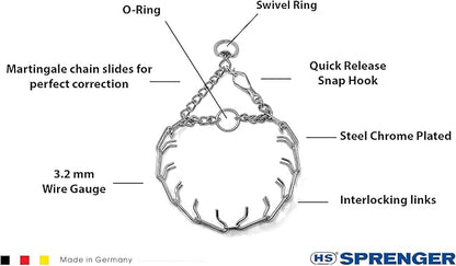 HS HERM. SPRENGER GERMANY Prong Dog Training Collar with Quick Release Buckle Ultra-Plus Chrome Plated Steel Pet Pinch Collar No-Pull Collar for Dogs Anti Pull Training Collar Large