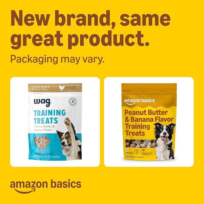 Amazon Basics Peanut Butter & Banana Flavor Training Treats for Dogs, 1 lb. Bag (16 oz) (Previously Wag)