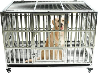 Confote 37/47 Inch Heavy Duty Dog Crate Metal Cage Kennel, High Anxiety Pet Cage with Lockable Wheels & Double Doors for Small Medium Large Dogs (SS-47)