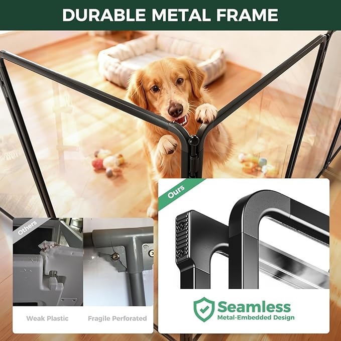 FXW AuraSpace Pro Acrylic & Wire Mesh Indoor Dog Playpen, 40" Height 12 Panels Metal Dog Pen for Medium and Large Dogs, Black│Patented