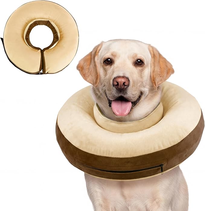Kuoser Inflatable Dog Cone Collar, Soft Dogs Cone Alternative After Surgery, Dog Donut Collar to Stop Licking, Inflatable Puppy Cone Neck Pillow, Comfortable E-Collar for Small Medium Large Dogs, XL
