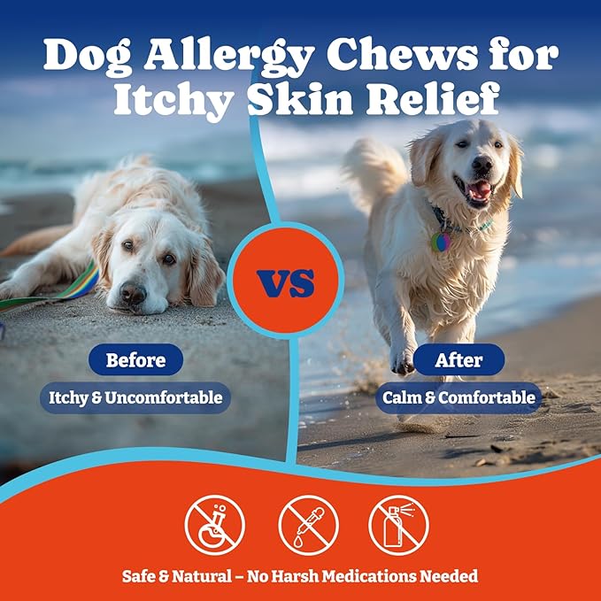 Dog Allergy Relief Chews – 180 Soft Chews, Turkey & Pumpkin Flavor - Immune Support & Itch Relief with Colostrum, Astragalus Root, 6-Strain Gut Health Blend