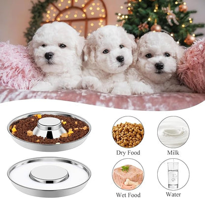 4 Pack Stainless Steel Puppy Bowls, Puppy Feeding Bowls for Litter, 10.2" Metal Dog Food and Water Bowl Set for Small Dogs Cats, Puppys Feeders for Multiple Puppies Kittens, Whelping Supplies