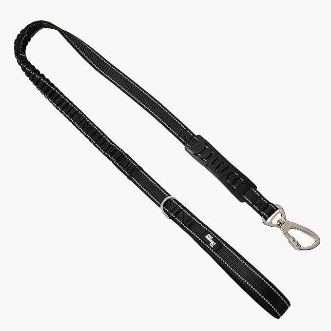 Dog Friendly Co. Bungee Dog Leash | Strain Free & Shock Resistant for Control | Neoprene Padded Handle, Heavy-Duty Carabiner Clip, and D-Ring | Black, Size Small