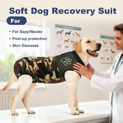 Jiupety Dog Surgical Recovery Suit Adjustable, Not Fit Slim and Long Body, Dogs Suit for Surgery Recovery, M Size, Anti-Licking Surgical Dog Onesies, Camo