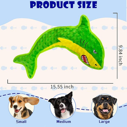 Squeaky Dog Toy No Stuffed Dog Toys,Green Shark Puppy Toys for Small Medium Large Breed pups Teething Interactive Toy to Keep Them Busy, Best Christmas Birthday Gift