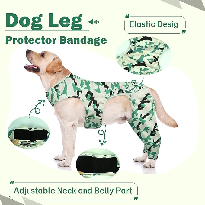 ROZKITCH Dog Sleeve to Prevent Licking Back Leg Rear Legs, Pet Wound Elbow Protector, Dog Recovery Suit Cone Collar Alternative for Sprain ACL CCL Arthritis Joint Care Camouflage 2XL