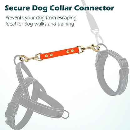 PetBonus Dog Collar Safety Clip, Waterproof Backup Safety Strap for Dog Harness to Prong Collar, Odor Proof Double Ended Clasp Leash Connector for Training Walking (Orange)