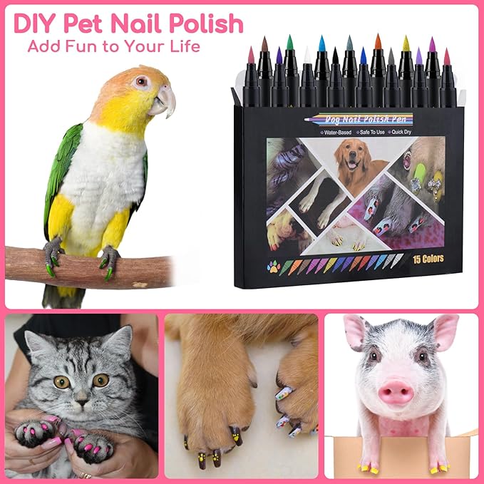 OLINGYOU 15 Colors Dog Nail Polish Pens Quick Dry, Pet Nail Polish Set for Dogs DIY Dogs Puppy Nails, Dog Safe Nail Polish Non Toxic, Odorless, Easy to Apply