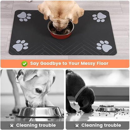 Pet Feeding Mat-Absorbent Pet Placemat for Food and Water Bowl, with Waterproof Rubber Backing, Quick Dry Water Dispenser Mat for Dog and Cat (20"x12", Blue)