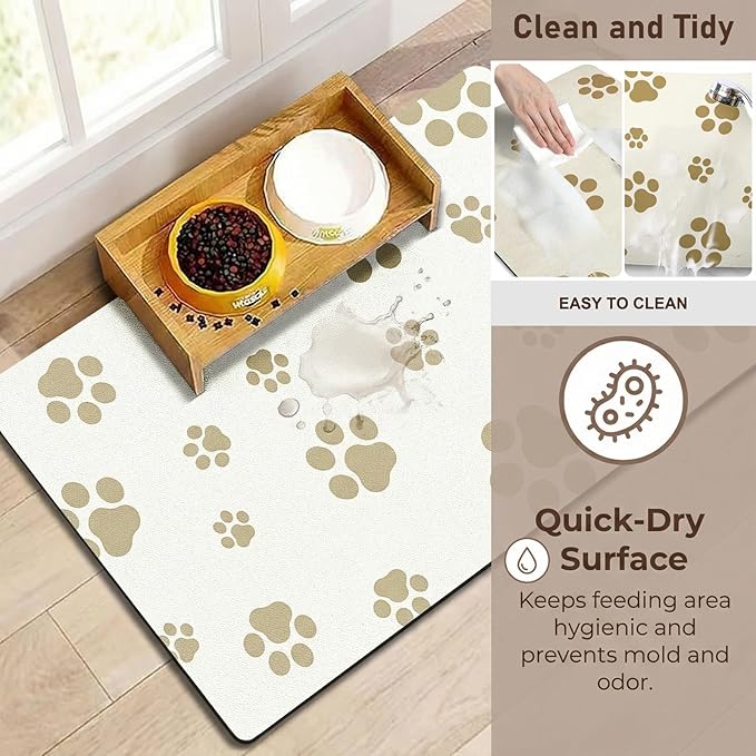 Pet Feeding Mat Dog Cat Food Mat Absorbent No Stains Quick Dry Rubber Bottom Anti-Slip Water Bowl Mats Easy to Clean for Indoor Pet Placemats Water Dispenser Mat