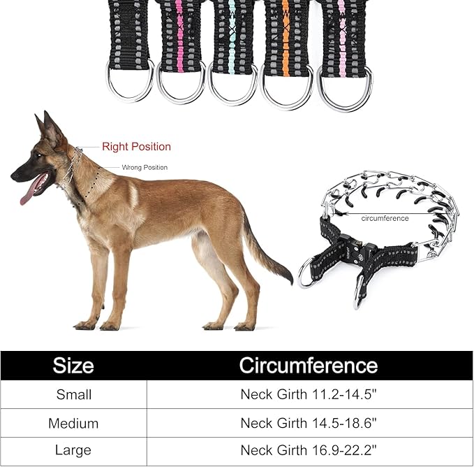 Prong Collar for Dogs Adjustable No Pull Dog Choke Pinch Training Collar with Comfortable Rubber Tip for Small Medium Large Dogs (Small, Black)