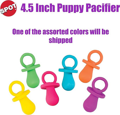 SPOT Puppy Pacifier Latex Dog Toy – Soft Binky-Shaped Chew for Teething Puppies & Small Dogs, 4.5 Inch, for Light Chewers Only, Squeaky Natural Latex, Assorted Colors