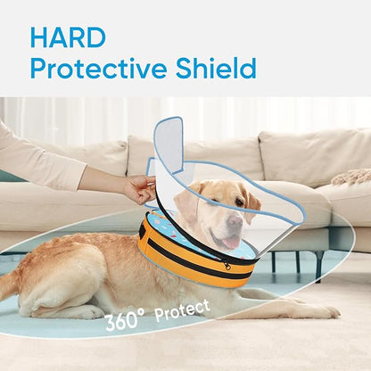 Sponge Dog Cone Collar, Dog Recovery Collar Alternative with Detachable High Clear Shield, Adjustable Soft Neck Cone for Small Medium Large Dogs, Stop Licking After Surgery (DonutBlue,XXL)