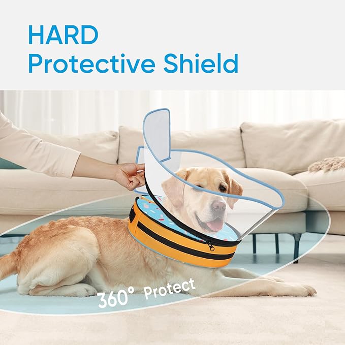 Sponge Dog Cone Collar, Dog Recovery Collar Alternative with Detachable High Clear Shield, Adjustable Soft Neck Cone for Small Medium Large Dogs, Stop Licking After Surgery (DonutBlue,M)